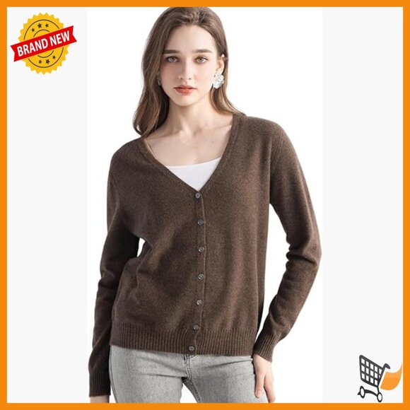 100% Cashmere Cardigan V-Neck Long Sleeve Fall Winter Warm Soft Knit Sweater